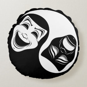 Theater Yin Yang Design - Comedy and Tragedy Masks Round Pillow