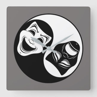 Theater Yin Yang Design - Comedy and Tragedy Masks Square Wall Clock