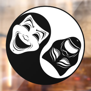 Theater Yin Yang Design - Comedy and Tragedy Masks Window Cling