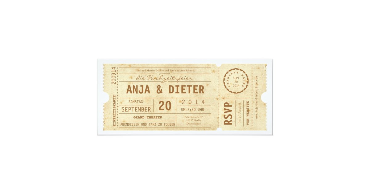 Theaterkarte Hochzeitseinladung Invitation Zazzle Com