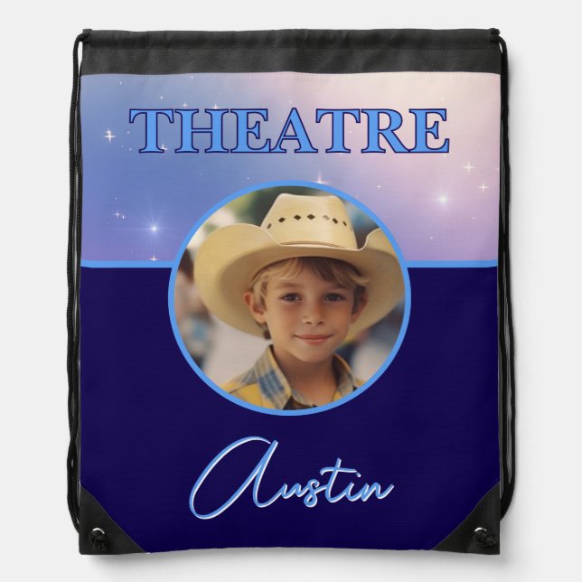 Theatre Deep Royal Custom Photo and Name Drawstring Bag (Front)
