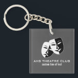 Theatre Drama Club Masks Custom Thespian Name Keychain<br><div class="desc">This design is great for Theatre and Drama Club enthusiasts - with it's black and white comedy/tragedy masks and 2 lines of custom text. Add your actor/actress's name and theatre or drama club name. Perfect for an end of production cast or director gift!! Change the background color to match your...</div>