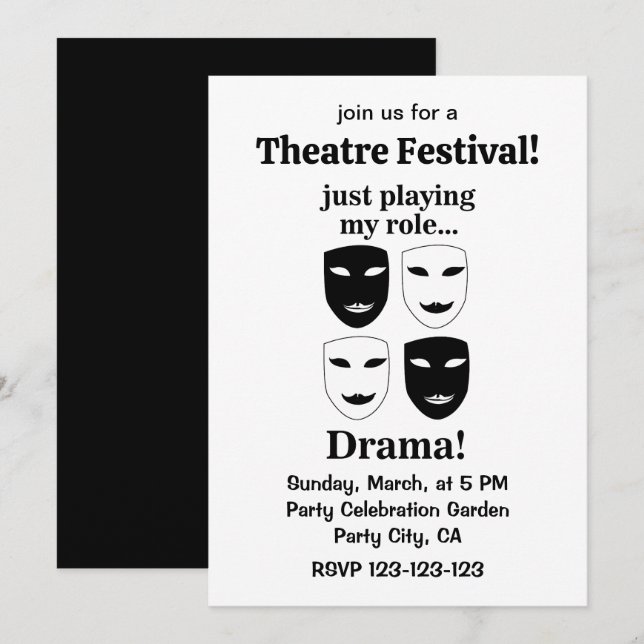 Theatre Festival Theater Mask Drama Performance  Invitation (Front/Back)