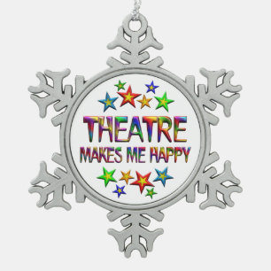 Theatre Happy Snowflake Pewter Christmas Ornament