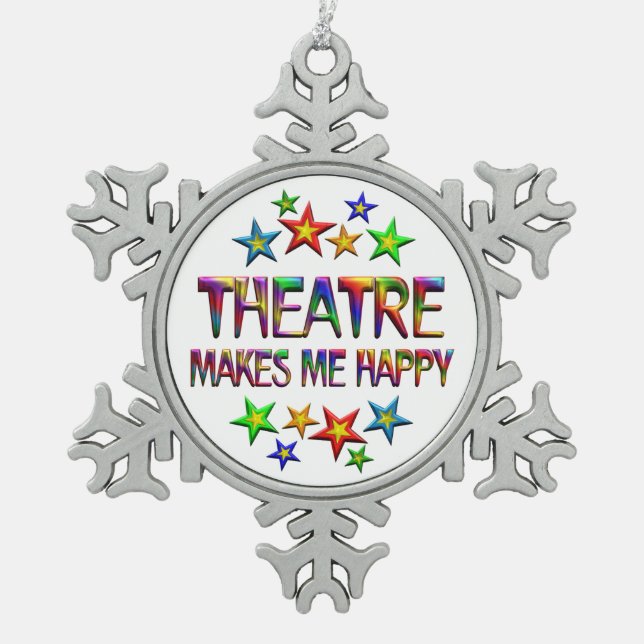 Theatre Happy Snowflake Pewter Christmas Ornament (Front)