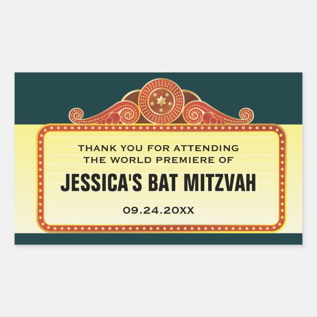 Theatre Marquee Bar Bat Mitzvah Rectangular Sticker (Front)