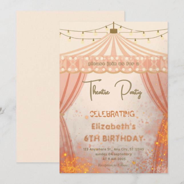 Theatre Marquee Party Invitation – Birthday invite (Front/Back)