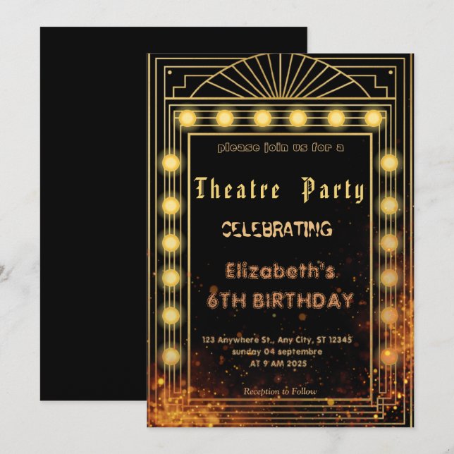 Theatre Marquee Party Invitation – Birthday invite (Front/Back)