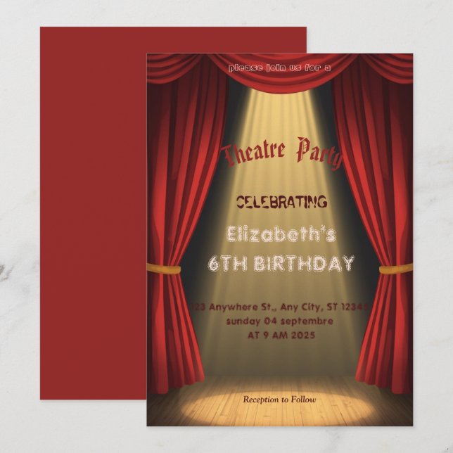Theatre Marquee Party Invitation – Birthday invite (Front/Back)