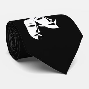 Theatre Mask Comedy Tragedy Black White B Neck Tie