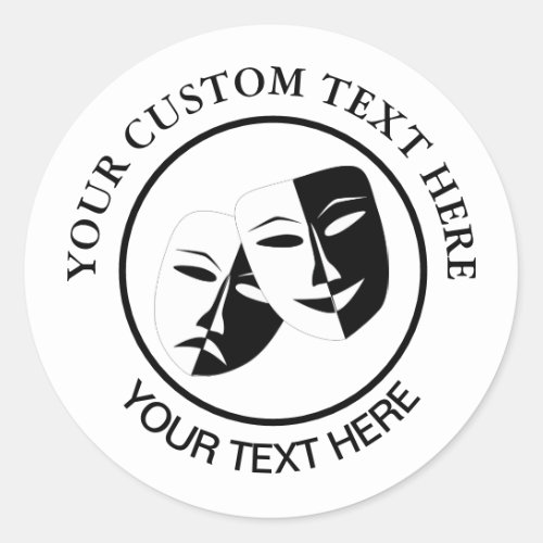 Theatre Mask Comedy Tragedy Black White Custom 2 Classic Round Sticker