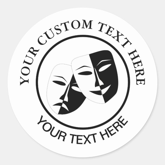 Theatre Mask Comedy Tragedy Black White Custom 2 Classic Round Sticker (Front)