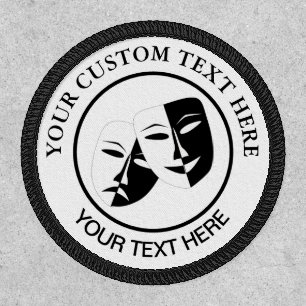 Theatre Mask Comedy Tragedy Black White Custom 2 Patch
