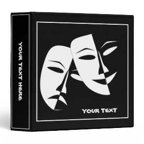Theatre Mask Comedy Tragedy Black White Custom 3 Ring Binder