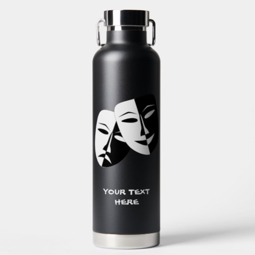 Theatre Mask Comedy Tragedy Black White Custom Blk Water Bottle