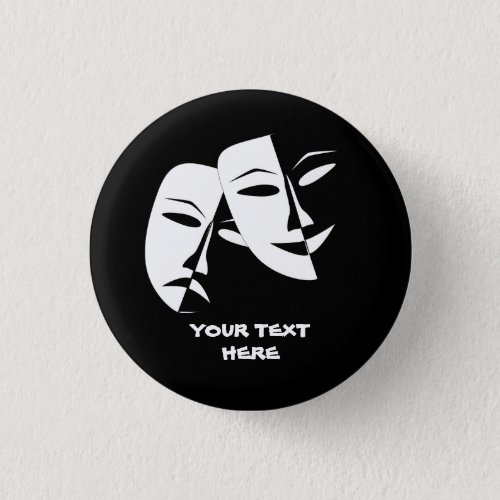 Theatre Mask Comedy Tragedy Black White Custom Button
