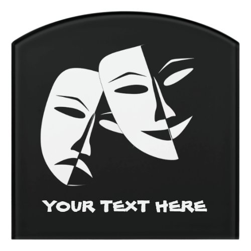Theatre Mask Comedy Tragedy Black White Custom Door Sign
