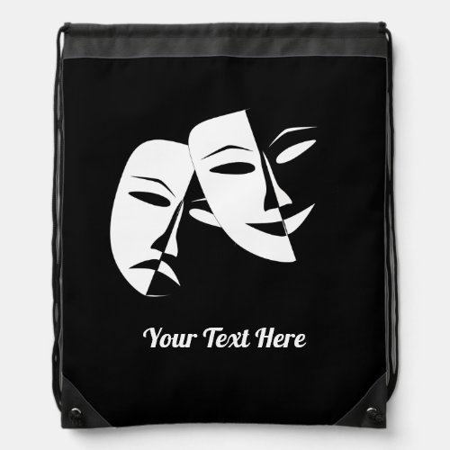 Theatre Mask Comedy Tragedy Black White Custom Drawstring Bag