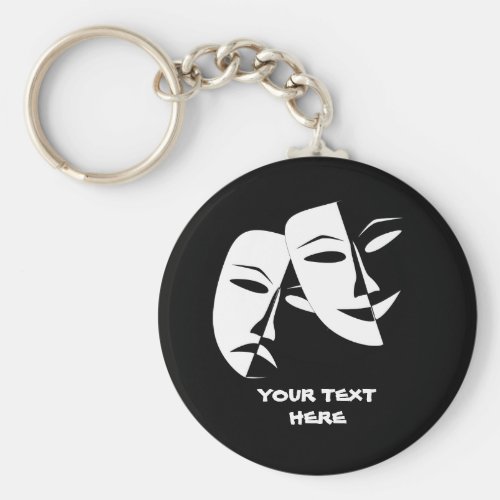 Theatre Mask Comedy Tragedy Black White Custom Keychain