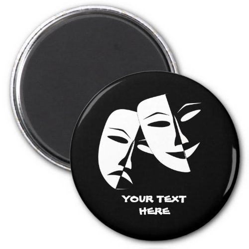 Theatre Mask Comedy Tragedy Black White Custom Magnet