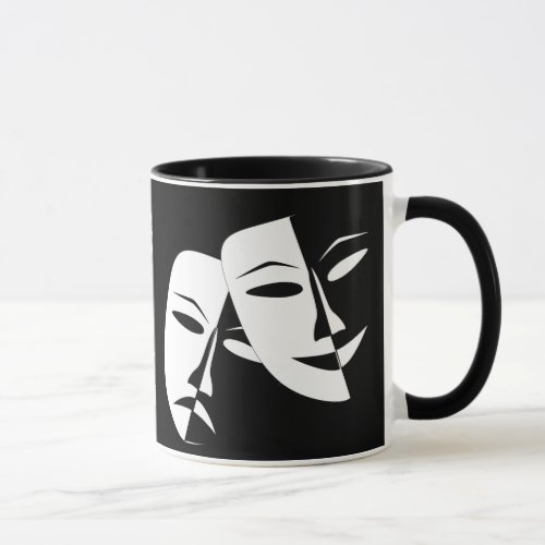 Theatre Mask Comedy Tragedy Black White Custom Mug