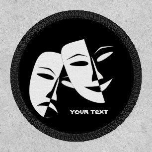 Theatre Mask Comedy Tragedy Black White Custom Patch