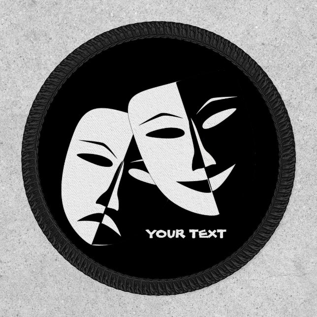 Theatre Mask Comedy Tragedy Black White Custom Patch (Front)