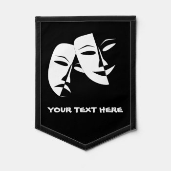 Theatre Mask Comedy Tragedy Black White Custom  Pennant by windyone at Zazzle