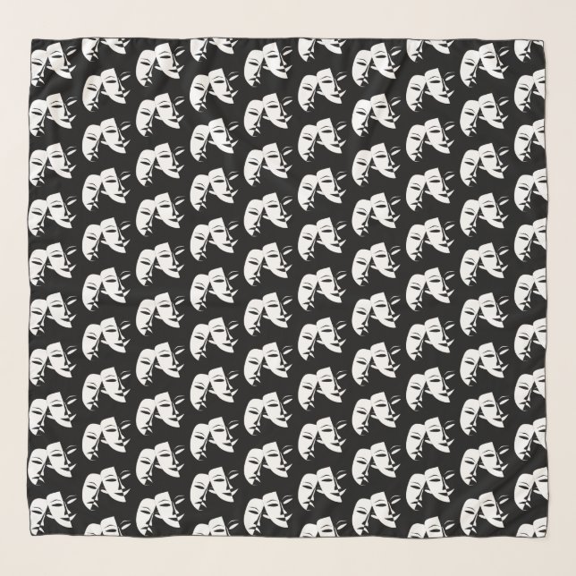 Theatre Mask Comedy Tragedy Black White Custom Scarf (Front)