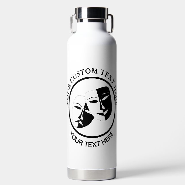Theatre Mask Comedy Tragedy Black White Custom  Water Bottle (Front)