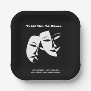 Theatre Mask Comedy Tragedy Black White Drama 7" Paper Plates