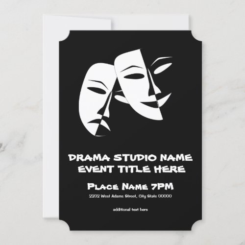 Theatre Mask Comedy Tragedy Black White Event Invitation