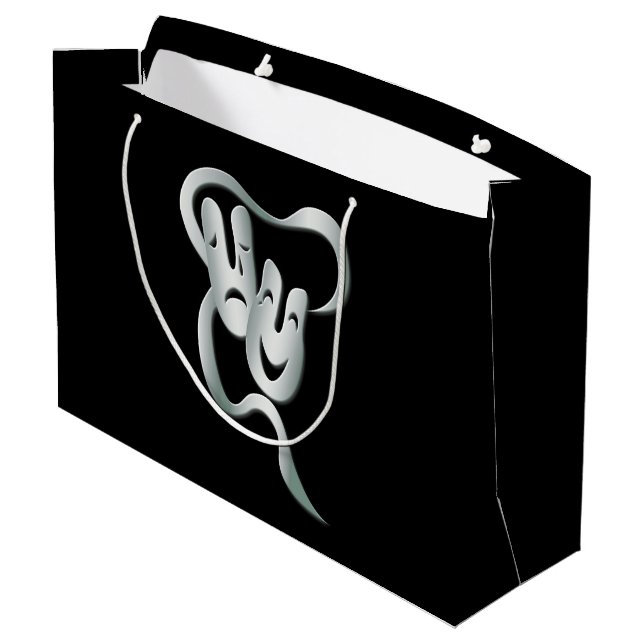 Theatre Mask Comedy Tragedy Black White LBG Large Gift Bag (Back Angled)