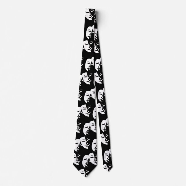 Theatre Mask Comedy Tragedy Black White Neck Tie (Front)
