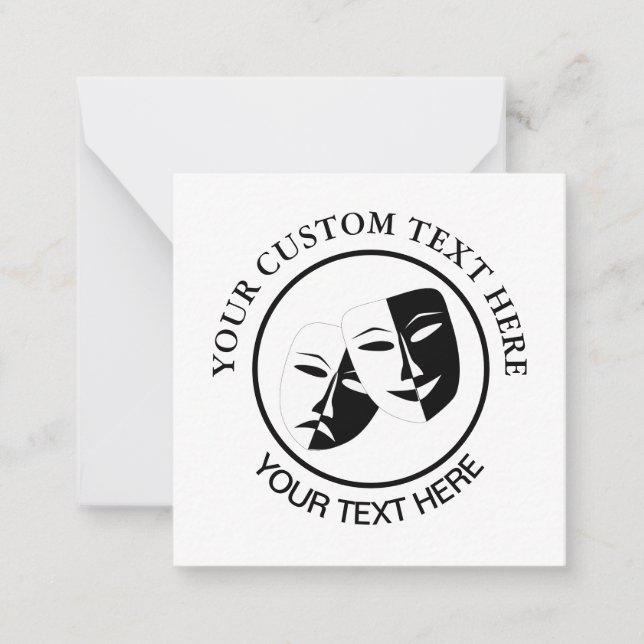 Theatre Mask Comedy Tragedy Black White Note Card (Front)