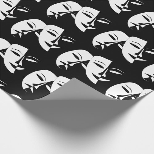 Theatre Mask Comedy Tragedy Black White  Wrapping Paper