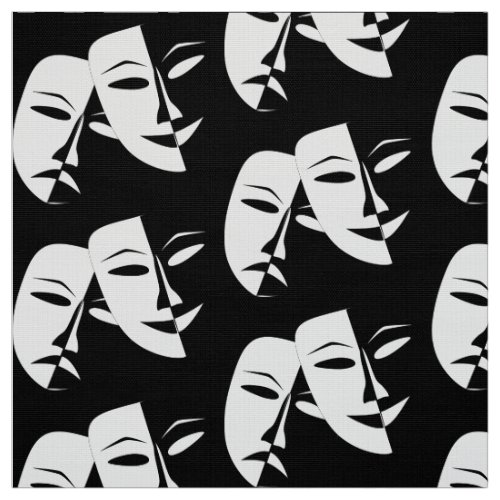 Theatre Mask Comedy Tragedy Black Whitw Fabric