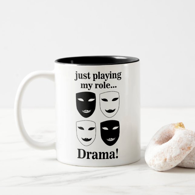 Theatre Mask Theater Drama Funny Two-Tone Coffee Mug (With Donut)