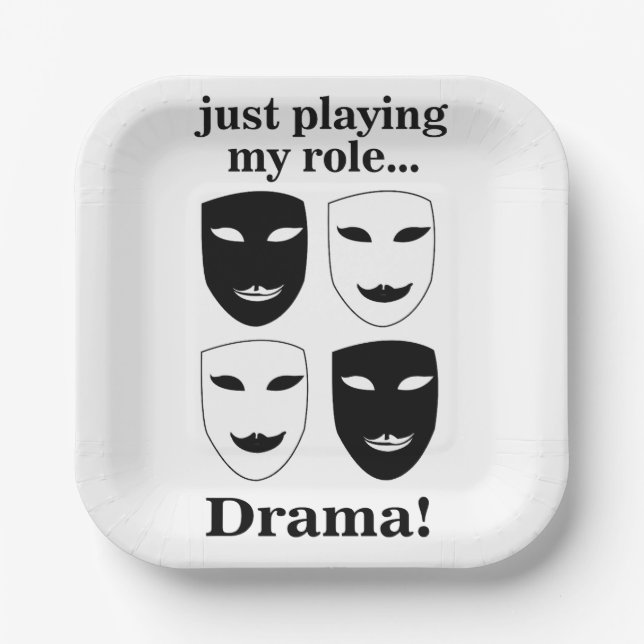 Theatre Mask Theater Drama Performance Party Paper Plates (Front)