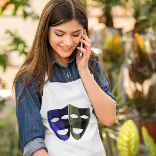Theatre Masks Blue And Green Adult Apron