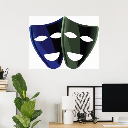 Theatre Masks Blue And Green Poster