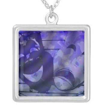 Theatre Masks Blue Silver Plated Necklace by DonnaGrayson at Zazzle