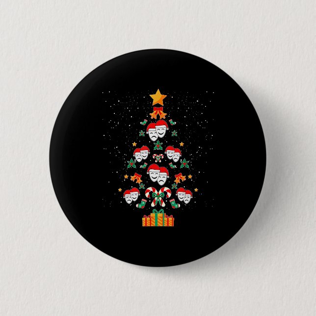 Theatre Masks Drama Actor Actress Christmas Tree X Button (Front)