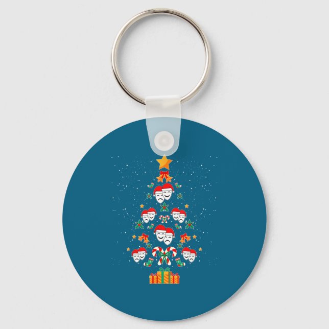 Theatre Masks Drama Actor Actress Christmas Tree X Keychain (Front)