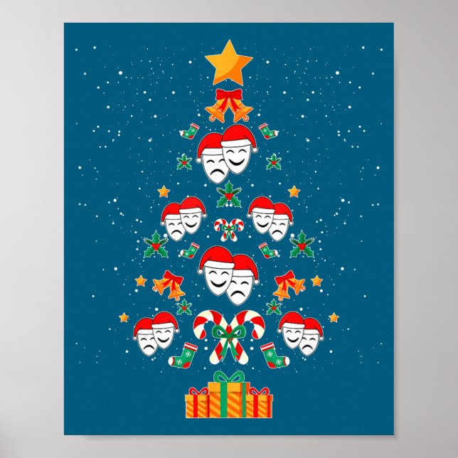 Theatre Masks Drama Actor Actress Christmas Tree X Poster (Front)