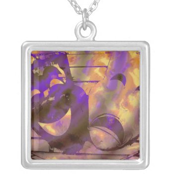 Theatre Masks Purple Yellow Silver Plated Necklace by DonnaGrayson at Zazzle