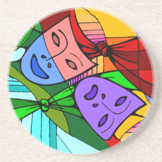 Theatrical masks colorful stained glass coaster