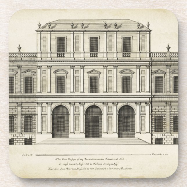 Theatrical Style Façade by Colen Campbell Drink Coaster (Front)