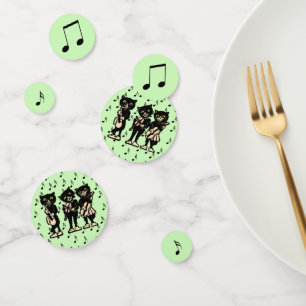 Thee Black Cat Musicians Music Notes Green Confetti