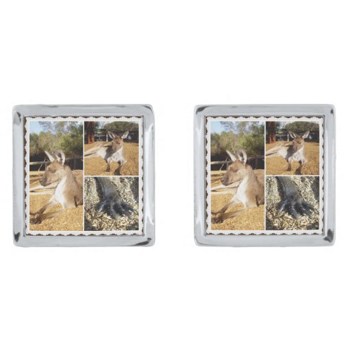 Thee Kangaroo Pictures Silver Plate Cufflinks